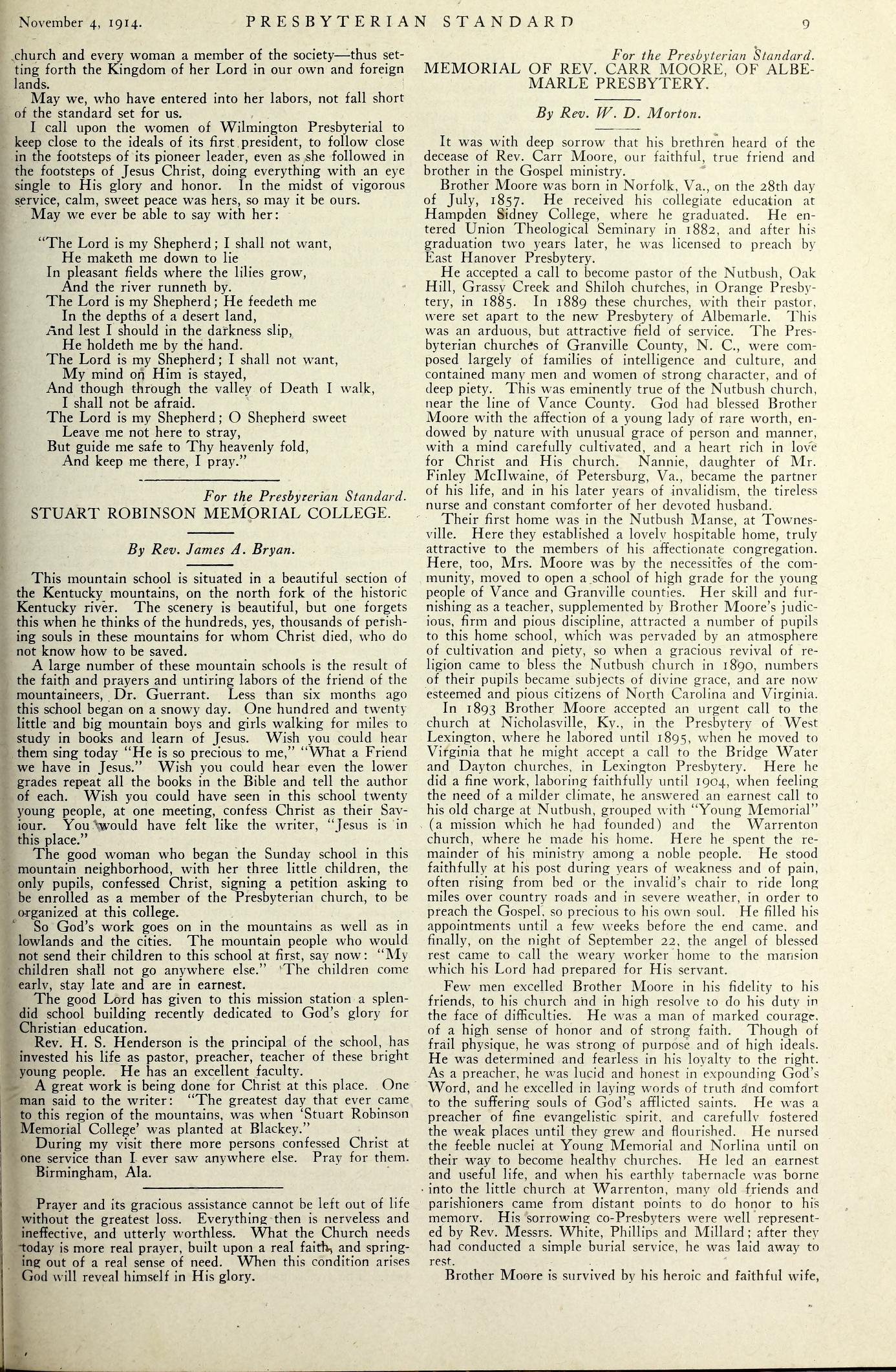 Stuart Robinson Memorial College by J.A. Bryan